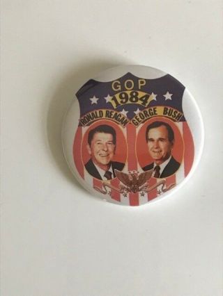 Vintage 1984 Ronald Reagan George Bush Gop Political Pin Button 2 1/4 Inches
