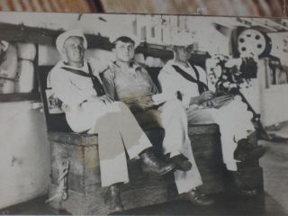 Vintage Antique Ww I Group Of 3 Navy Sailors On Ship Early 1900s Rppc