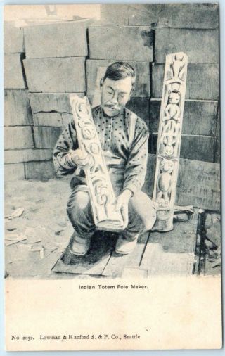 Seattle,  Wa Native American Indian Totem Pole Maker Albertype C1900s Postcard