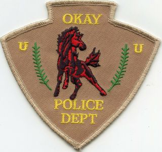 Okay Oklahoma Ok Horse Indian Arrowhead Police Patch
