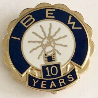Vtg Ibew Electrical Worker Union Enameled 10 Year Service Lapel Pin Carded A222