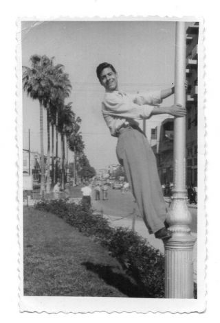 Tel Aviv Israel Street Scene With Man Hanging From Light Pole Photo 1952