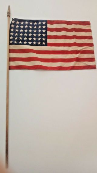 Vintage 11 " X 17 " 48 Star Cotton American 31 " Stick Flag Parade Gold Capitol