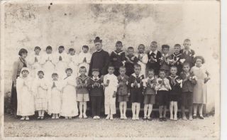 Old Group Photo Religion Priest Catholic Children Boy Girl Jn1