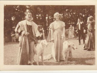 Old Vintage Photo Medieval Fancy Dress Man Tights Woman Glamour Saluki Dog W1