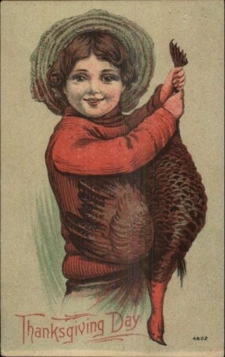 Thanksgiving - Little Boy W/ Turkey C1910 Postcard