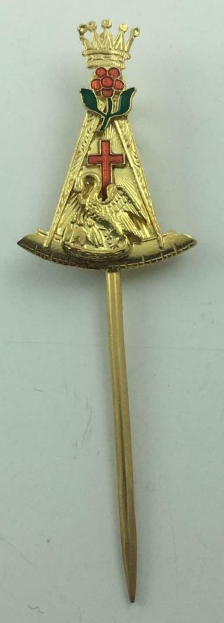 Masonic Rose - Croix Lapel Pin Gold Plated Over Solid Silver Kz217