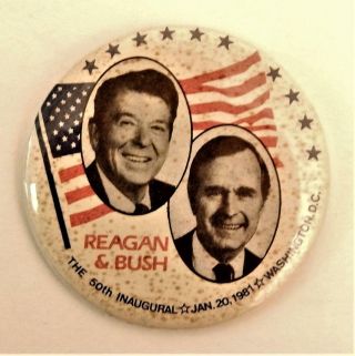 1981 Ronald Reagan George Bush 50th Inaugural 3 Inch Political Pinback Button