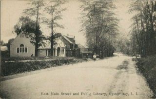 1921 Postcard - East Main Street & Public Library - Oyster Bay Long Island Ny