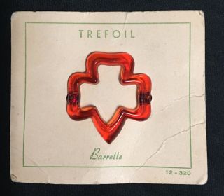 Rare Vintage Girl Scout Brownie Barrette Red On Card 1952