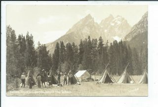 Grand Tetons Wy Wyoming Rppc Postcard Horses Men Camping Crandall Photo