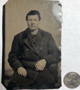 1800’s Era Miniature Tintype Rare Vintage Man Sitting