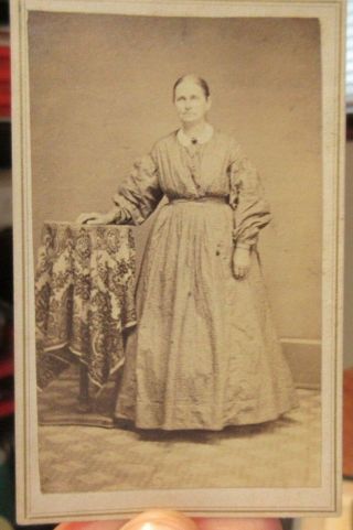 1870s Antique Old Cdv Card Photo Picture Union City Indiana Woman Lady Arm Table