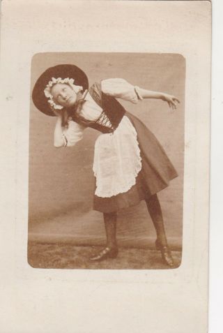 Old Vintage Photo Young Woman Fancy Costume Dress Hat Bodice Humour Sb1