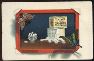 1908 Art Post Card Advertising Crystal Domino Sugar,  Butterflies Motif