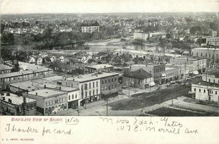 Beloit Wisconsin Birdseye View Of Beloit Brewery Downtown Busines 1906 Postcard