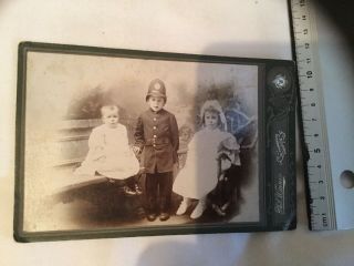 Vintage Photograph Of Three Children,  One Dressed As A Police Officer