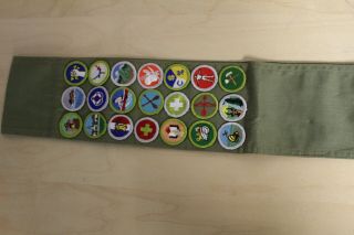 Vintage Boy Scout Bsa Sash W/ 21 Merit Badges