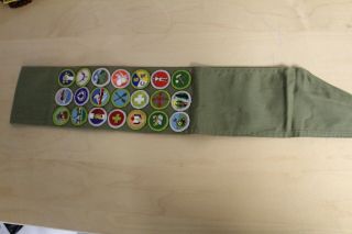 Vintage Boy Scout BSA Sash w/ 21 Merit Badges 2
