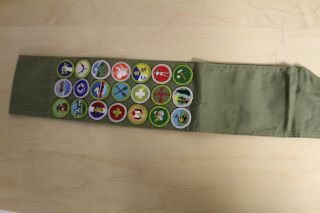 Vintage Boy Scout BSA Sash w/ 21 Merit Badges 3