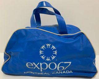 Vintage 1967 Montreal Expo ‘67 World’s Fair Blue Travel Vinyl 12” Tote Bag Rare