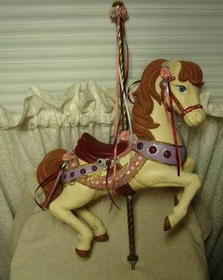 Vintage 10 " Resin Carousel Horse On 16 " Pole - -