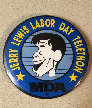 Vintage Jerry Lewis Labor Day Telethon Mda 3” Metal Pin Button Unique Button