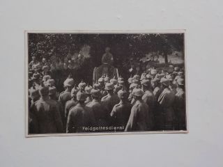 Wwi German Postcard Soldiers Gathering Feldgottesdienst Ww I Post Card Vtg Ww1