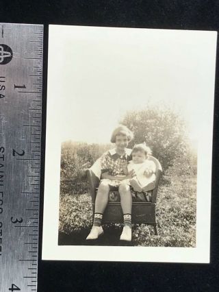 1935 Vintage Photo Young Sisters Sitting In Chair Outdoors.  Up - State Ny