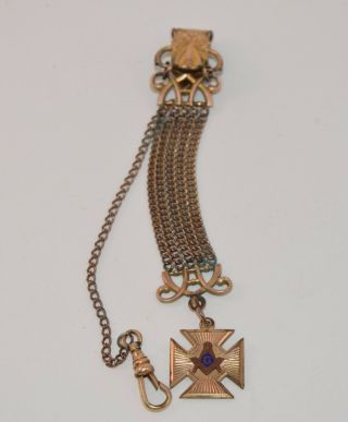 Vintage Masonic Freemason Pocket Watch Fob And Chain T - Bar Gold Tone
