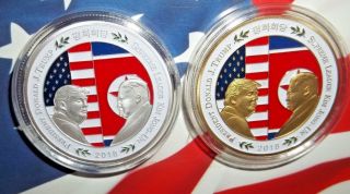North Korea Peace Talks Historic Coin Usa President Trump And Leader Kim Jong - Un
