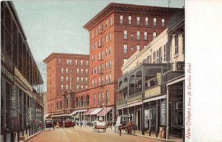 Louisiana Postcard Orleans St.  Charles Hotel Street Scene