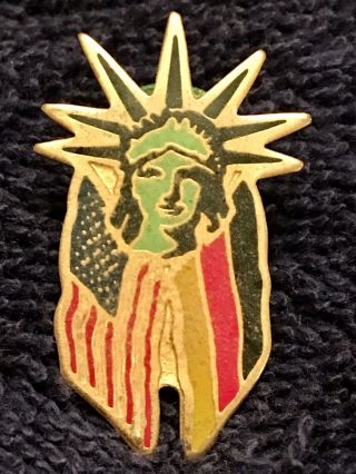 Vintage Liberty Island Label/hat Pin Usa & Germany Flags 1984