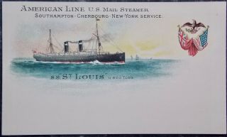 U.  S.  Mail Steamer Ship - Ss St Louis - American Line - Litho Postcard
