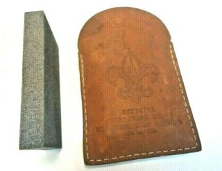 Vintage Sharpening Stone Official Boy Scouts Of America With Leather Case 1326