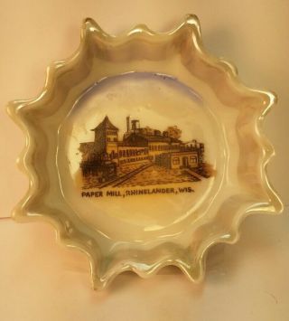 Old Antique Souvenir Glass Jewelery Dish Paper Mill Rhinelander Wi Wis Oneida Co