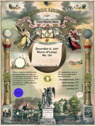 Personalized Masonic Master Mason Record Certificate Ring Art Print 12x18
