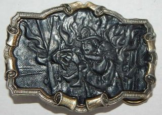 Vintage Belt Buckle Firefighter Rescuing Child Great American Buckle Co Chicago