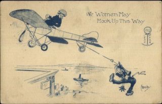 Leap Year - Woman Catching Man In Airplane 1912 Crosby Postcard