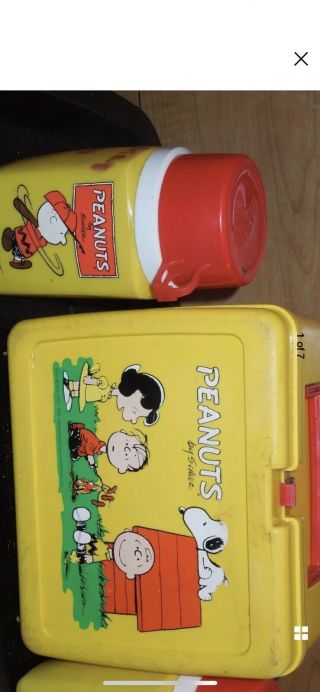 Vintage Peanuts By Shulz Lunch Box With Thermos 1965 Charlie Brown Snoopy