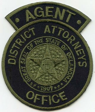 Oklahoma Ok State District Attorney Agent Subdued Police Patch