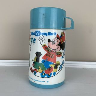 Vintage Aladdin Walt Disney World Mickey Mouse Train Plastic Lunch Box Thermos