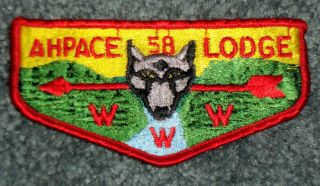 1960s Boy Scout Ah - Pace 58 Lodge Pocket Flap Patch S1a Order Of The Arrow Oa Bsa