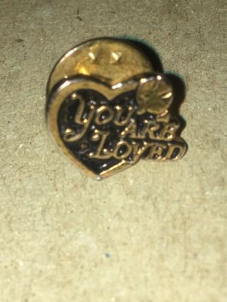 Vintage “you Are Loved” Gold Heart Shaped Lapel Pin Hat Pin Tie Tack
