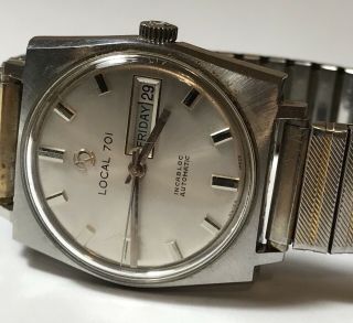 Vintage Men ' s 1968 Local 701 Union Automatic Wrist Watch Runs,  Swiss,  DESTA 3