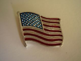 Collectible Disneyland Pin American Flag Red White Blue With Silver Tones