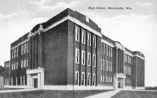 Rhinelander Wisconsin High School 1920s Blue Sky Tint Postcard