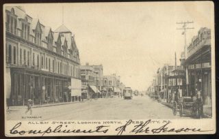 1906 Sepia Photo Pc,  Allen Street Looking North,  Webb City,  Mo.  Trolleys,  Buggy,