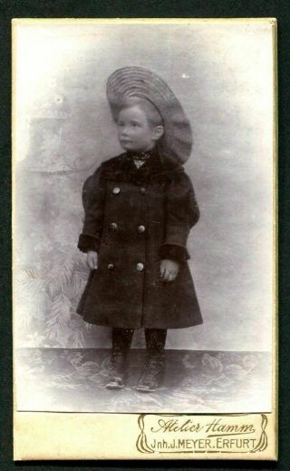 Antique Cdv Photo Cute Little Victorian Boy W Wide Brimmed Hat & Coat Germany