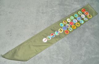 Boy Scout Sash With 26 Merit Badges - Size 36 " -
